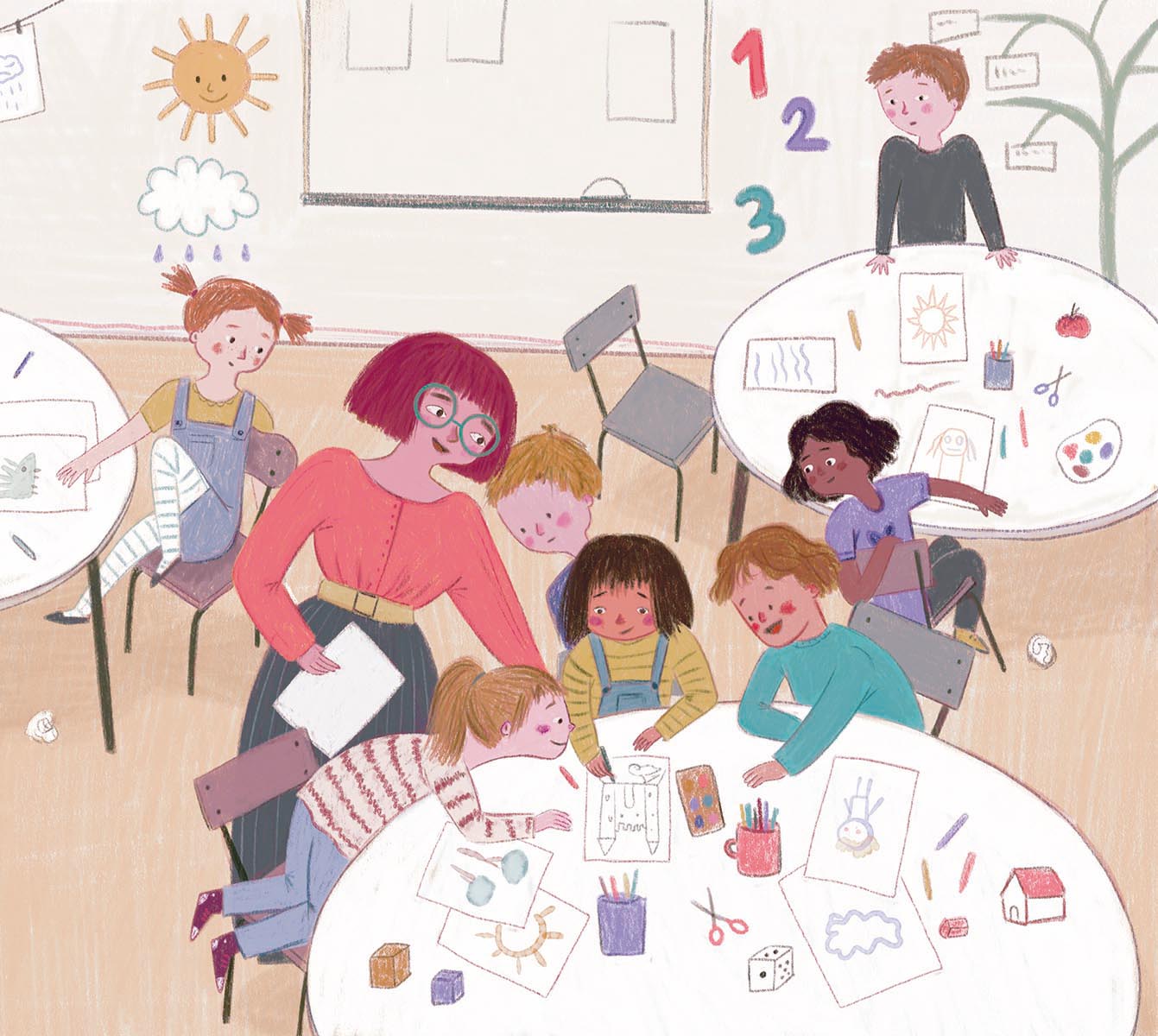 Teacher and children by Iva Dukić