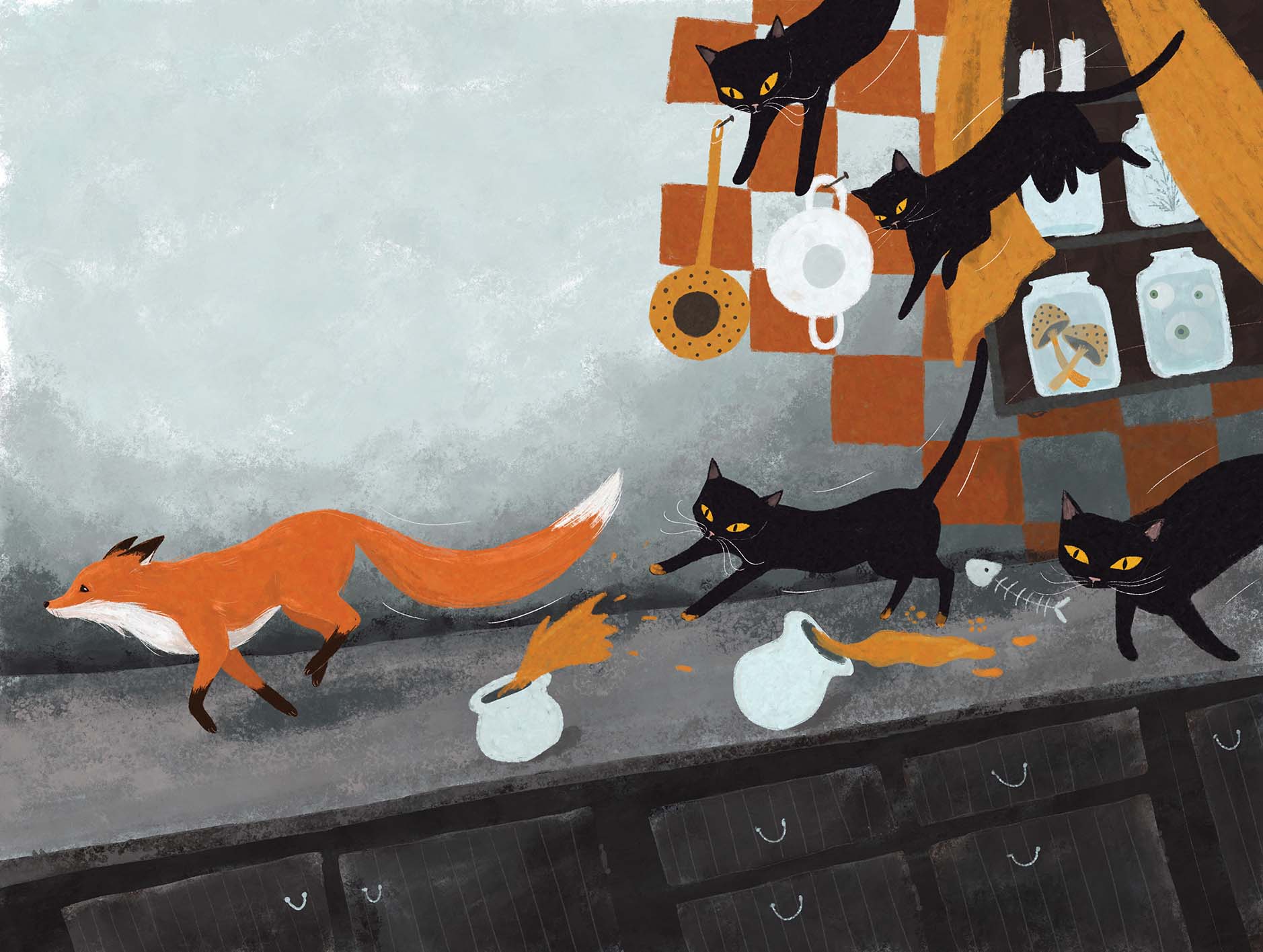 Cats chasing fox by Iva Dukić