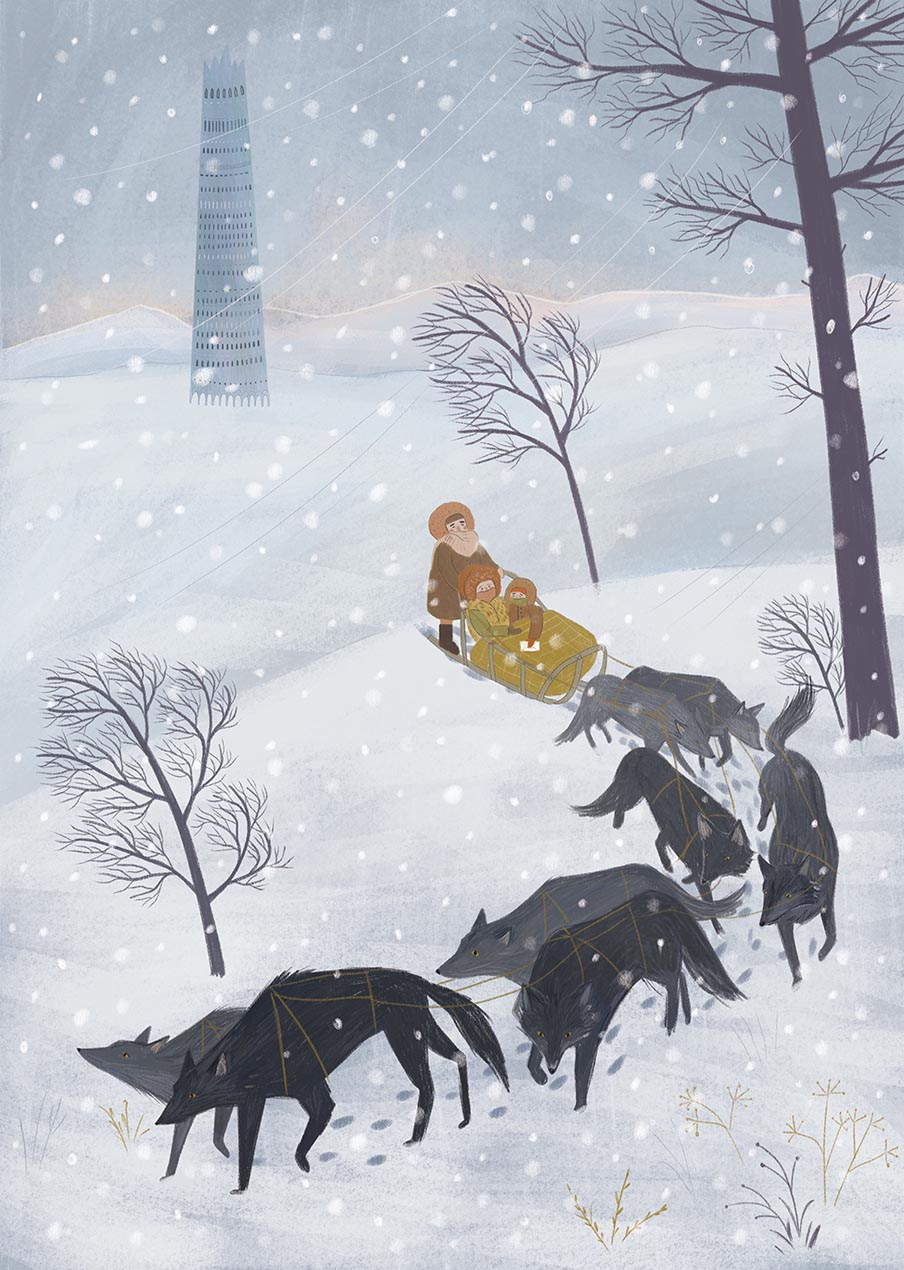 Wolfs carrying a sleigh by Iva Dukić